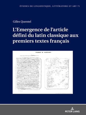cover image of L'Emergence de l'article défini du latin classique aux premiers textes français